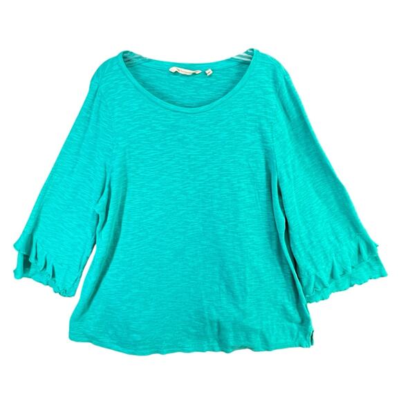 Soft Surroundings Erin Tunic Top Womens 1X Teal Green Linen Blend Ruffles Breezy - Picture 2 of 15